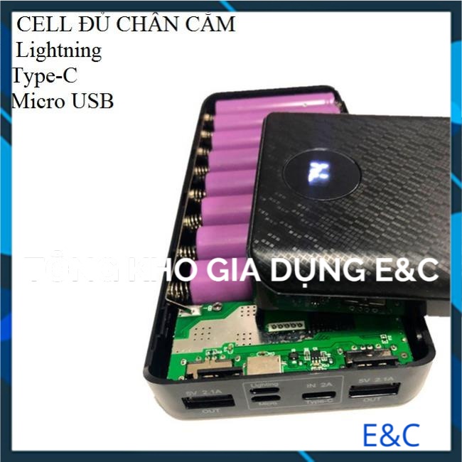 Box sạc dự phòng 8 Cell 3 đầu vào lightning\typec\Micro usb, mạch sạc dự phòng,pin dự phòng
