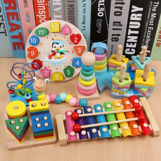 Combo 6 món đồ chơi gỗ cho bé thông minh, phát triển trí tuệ tư duy cho bé từ