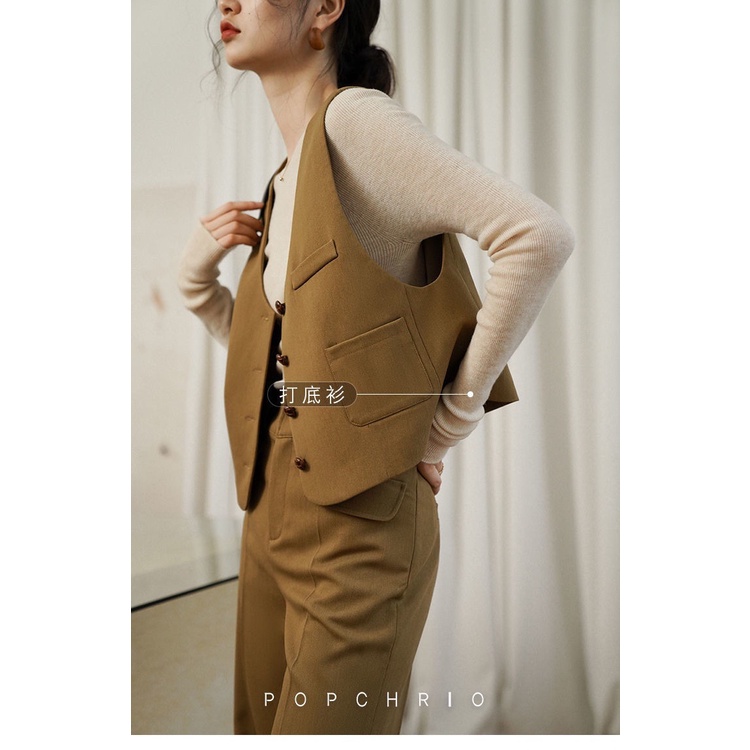 Áo Khoác vest Ngắn Cổ Chữ v Màu Trơn Phong Cách retro Hàn Quốc Thời Trang Cho Nữ