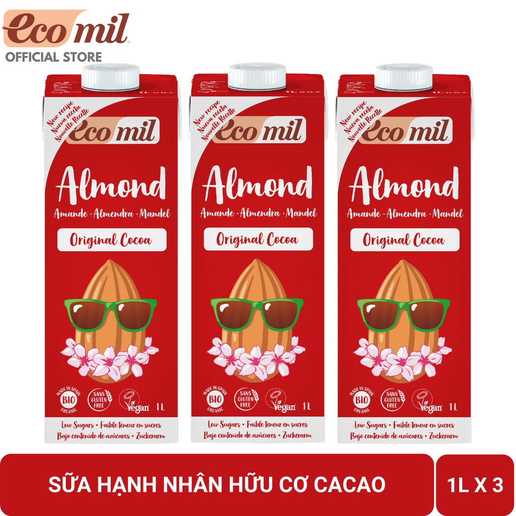 [Lốc 3 Hộp] Sữa Hạt Hạnh Nhân Cacao Hữu Cơ Ecomil (1L) - Organic Almond Cacoa Original (1L)