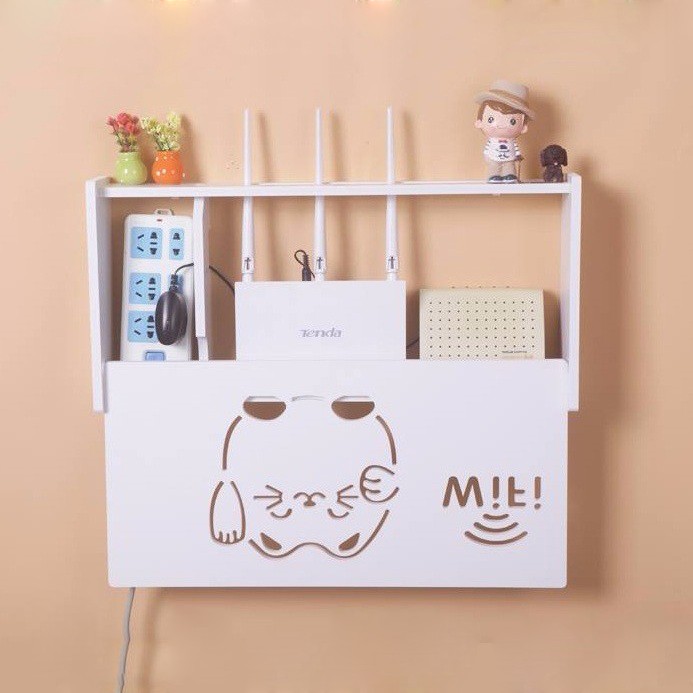 Kệ đựng modem Wifi mặt mèo thần tài bằng gỗ CNC cao cấp