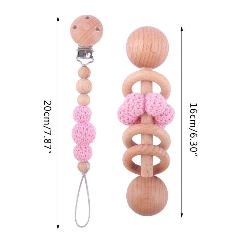 Bộ 2 Chuông Lục Lạc Đồ Chơi Ngậm Mọc Răng Bằng Dây Chuỗi Hạt Len Kẹp Núm Vú Giả Có Thể Làm Giá Đỡ Cho Bé