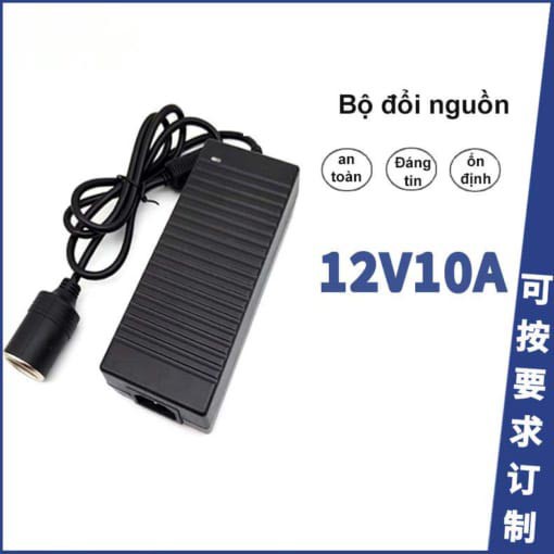 Adapter đổi nguồn điện cao cấp 220V- 12V 120W 10A đầu cắm ô tô, bộ đổi nguồn 220V sang 12V chân tẩu