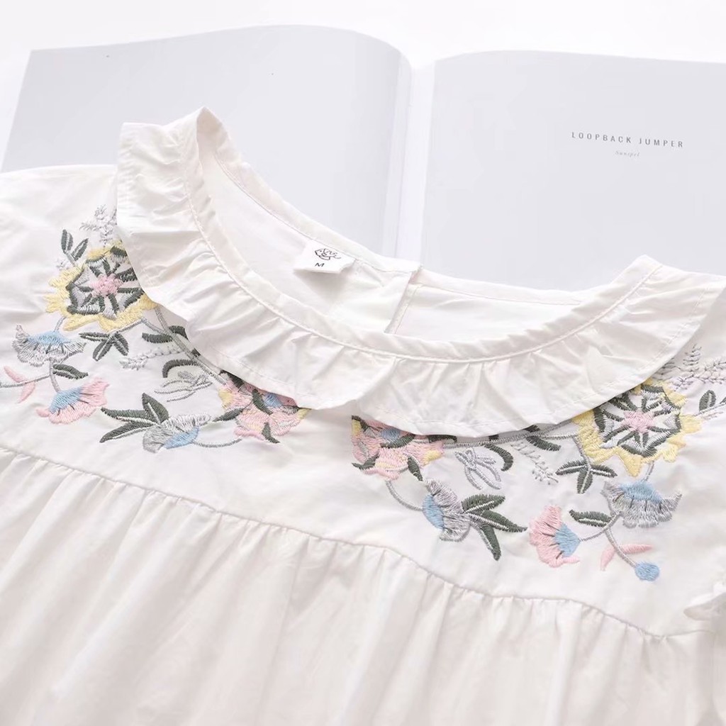 Áo bèo cổ vải kate thêu hoa siêu xinh - maicuteshop