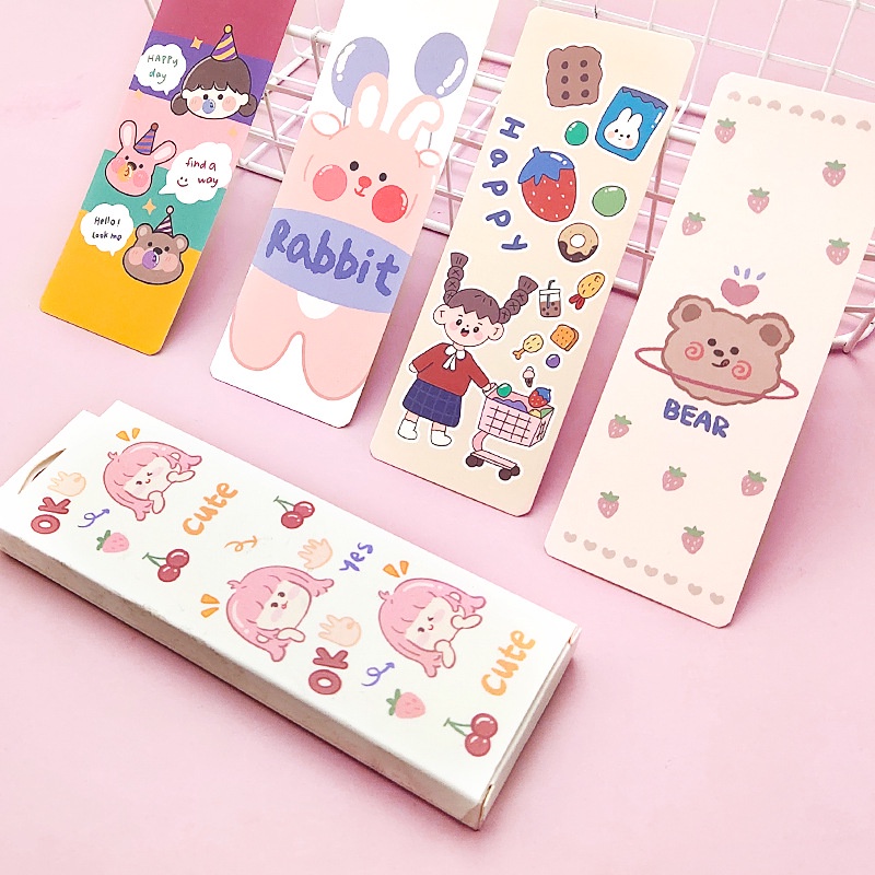 Hộp 30 thẻ đánh dấu trang sách hình gấu dễ thương tiện lợi
