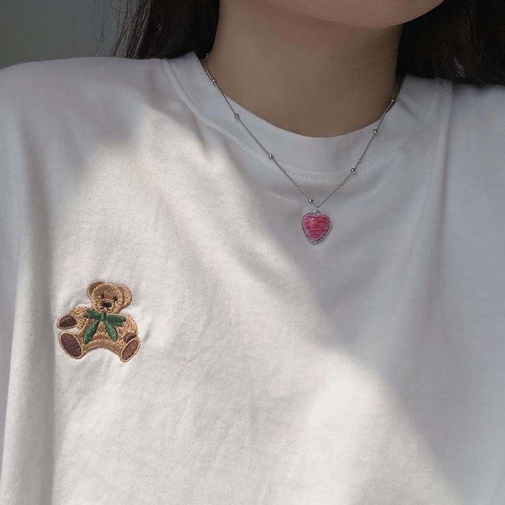 Vòng cổ choker mặt hình trái tim màu hồng thời trang Hàn Quốc xinh xắn cho nữ