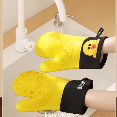 LINE FRIENDS Găng tay chống bỏng Silicone Cách nhiệt Bếp Lò vi sóng, Nướng chống trượt dày dặn