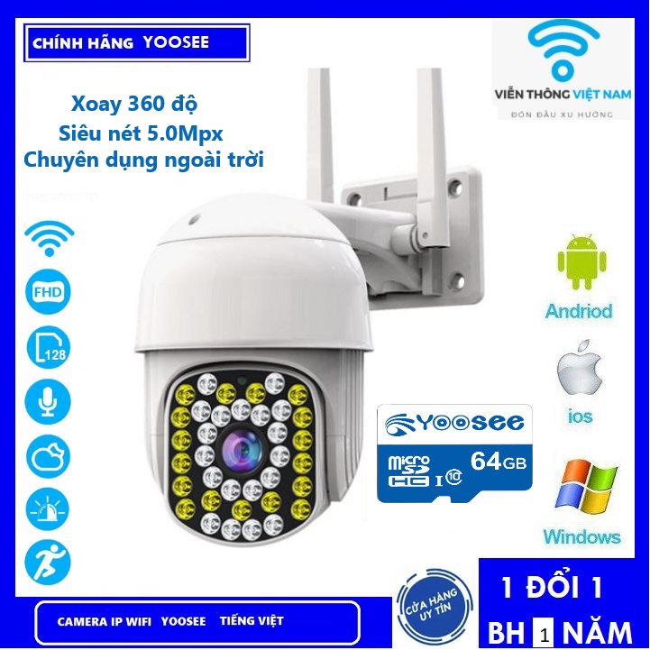 Camera wifi yoosee PTZ 38 LED Siêu nét FULL HD 5.0Mpx Chuyên Dụng ngoài trời Đàm thoại 2 chiều cảnh báo chuyển động