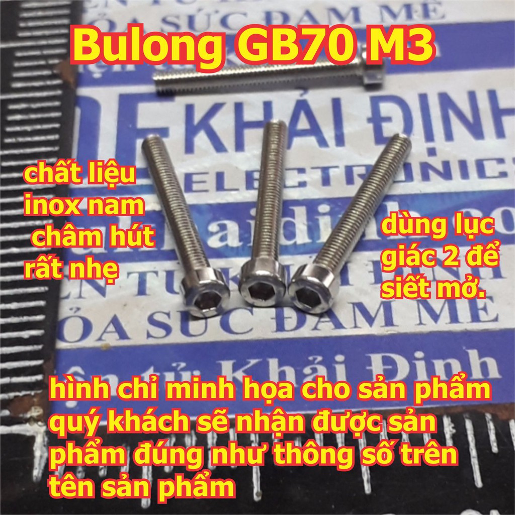 bulong bu lông vít pake GB70 M3 inoc inox tán tròn, đầu lục giác chìm, M3 các loại 6mm~40mm kde5569