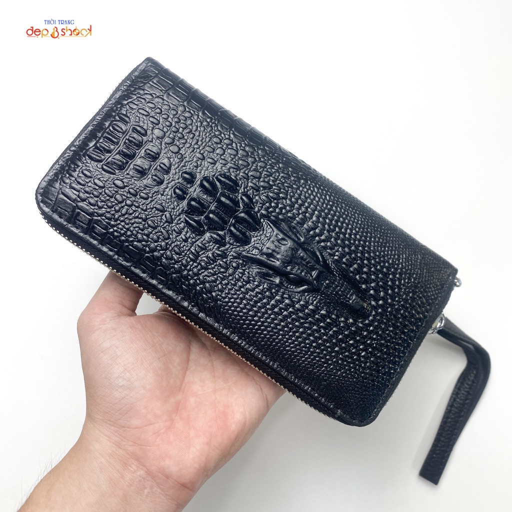 Ví Cầm Tay Da Bò Thật Dập Vân Cá Sấu Clutch Nam,nữ Cao CấpDepvashock BH 3 năm