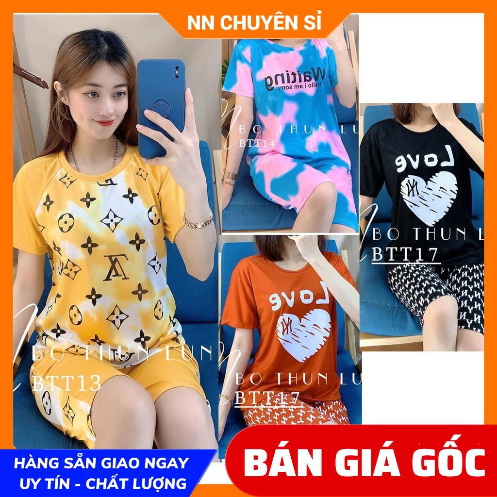 Đồ bộ nữ mặc nhà chất thun mềm mịn in bò sữa in hoạt hình  Đồ bộ loang màu BTT thun lửng tổng hợp