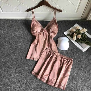 Bộ Đồ Ngủ Lụa, Bộ Mặc Nhà Quần Áo Chấm Bi Cao Cấp
