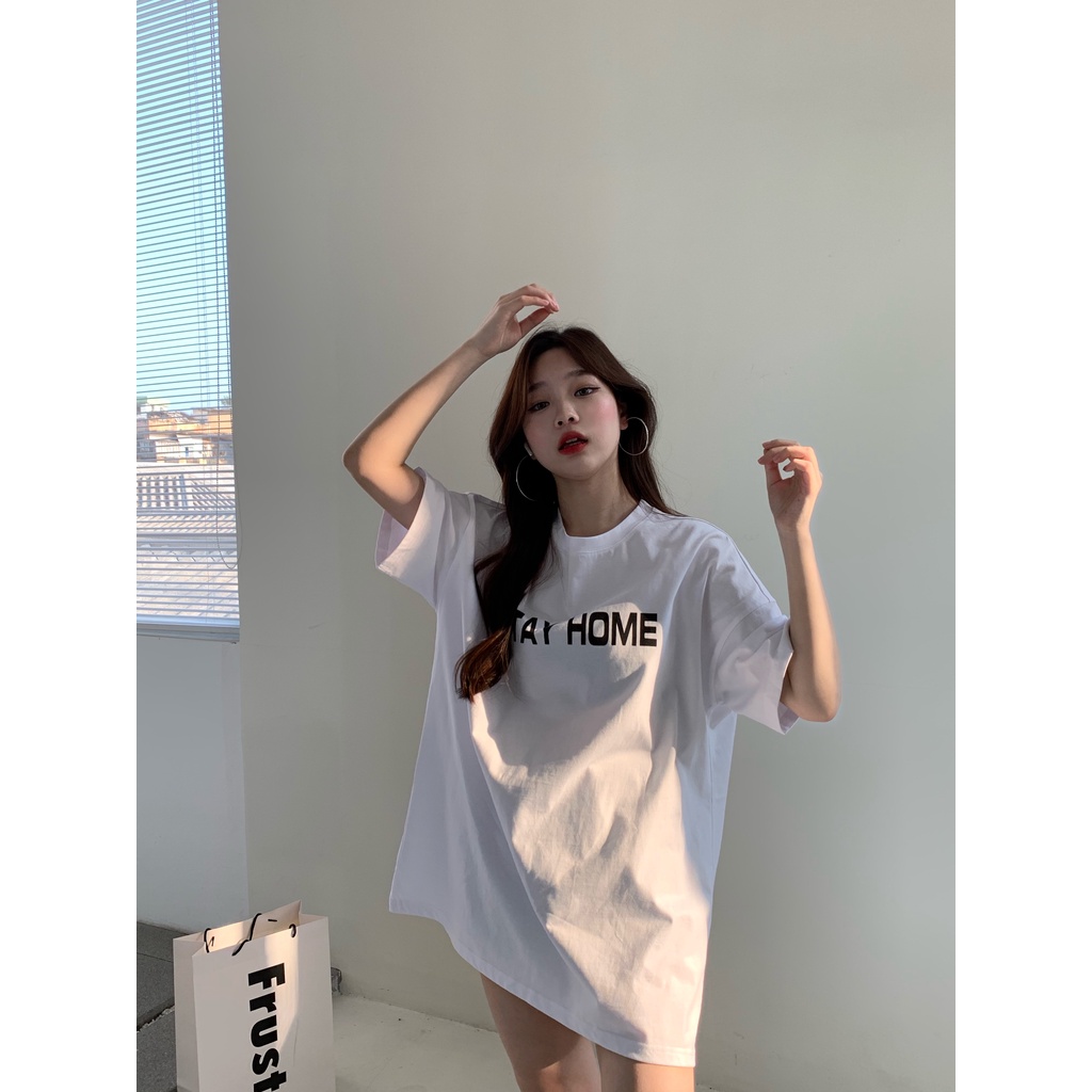 Áo thun nam nữ HY KOREA unisex tay lỡ form rộng oversize streetwear  StayHome 298.