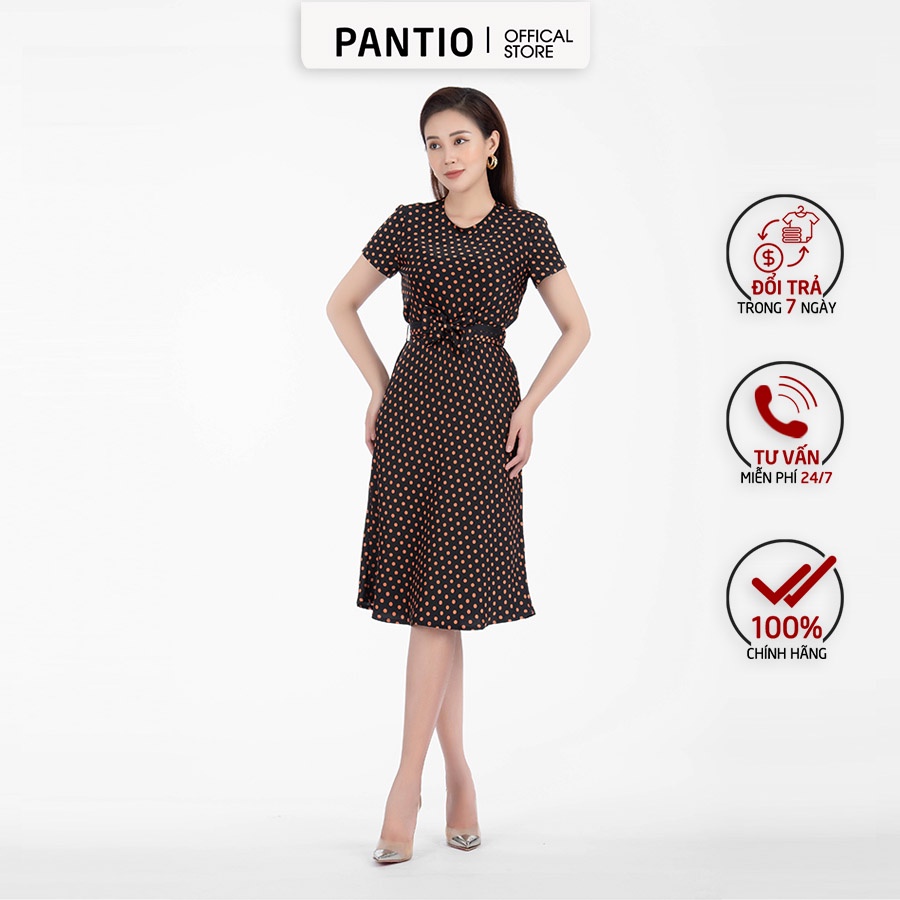 Đầm dạo phố chất lụa phối hoạ tiết chấm bi FDP52698 - PANTIO