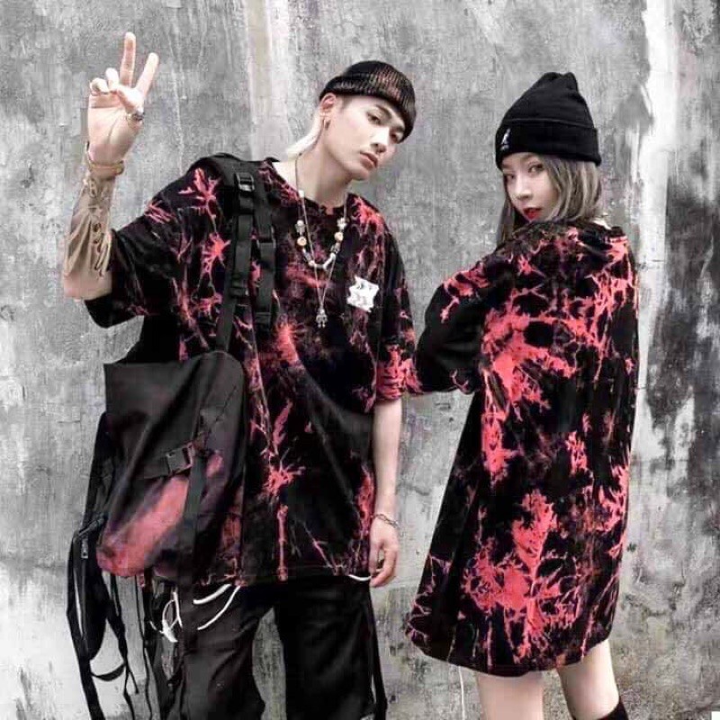 [👉 Tay Lỡ- Form Rộng ] Áo Thun nam nữ loang đỏ đen siêu hot 2021 chất thun dày co giãn siêu đẹp