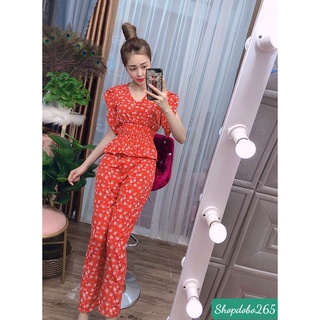Đồ bộ nữ,đồ ngủ mặc nhà vải lụa tay đắp chéo họa tiết hoa nhí thời trang size 45-55kg.