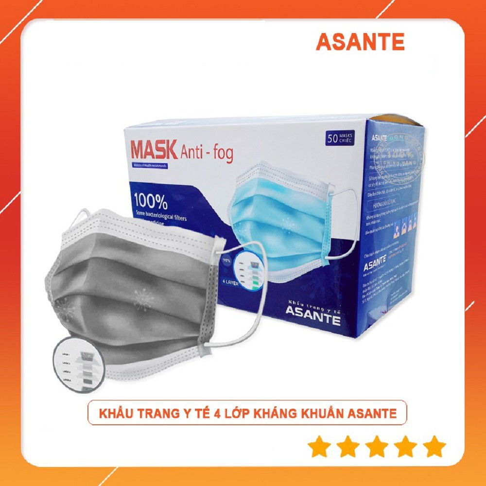 [Mã LIFEXANH03 giảm 10% đơn 500K] Khẩu trang y tế kháng khuẩn 4 lớp ASANTE hộp 50 chiếc