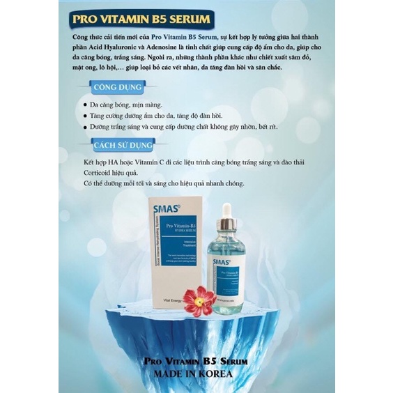 Serum cấp ẩm phục hồi da Smas HA/ Smas pro vitamin B5 (B5 Smas)