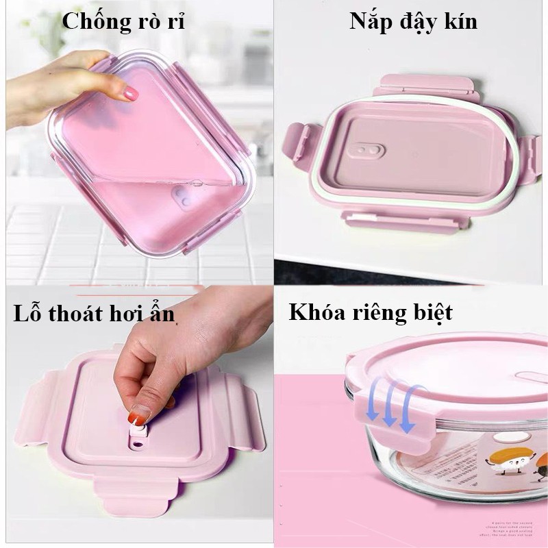 Hộp Cơm Giữ Nhiệt Thủy Tinh Hộp Cơm Văn Phòng - Hộp Cơm Thủy Tinh Hộp Đựng Thức Ăn Đựng  VT268
