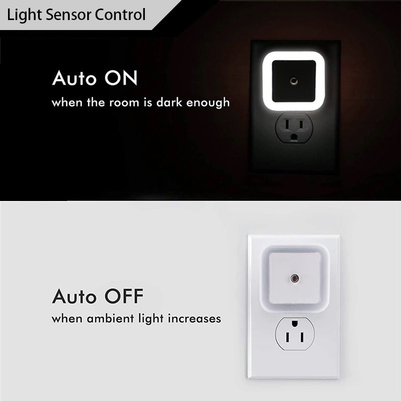 (Chọn Màu) Đèn Led Cảm Biến Ánh Sáng Chống Nước Tiết Kiệm Năng Lượng - Đèn Ngủ Treo Tường Cắm Điện