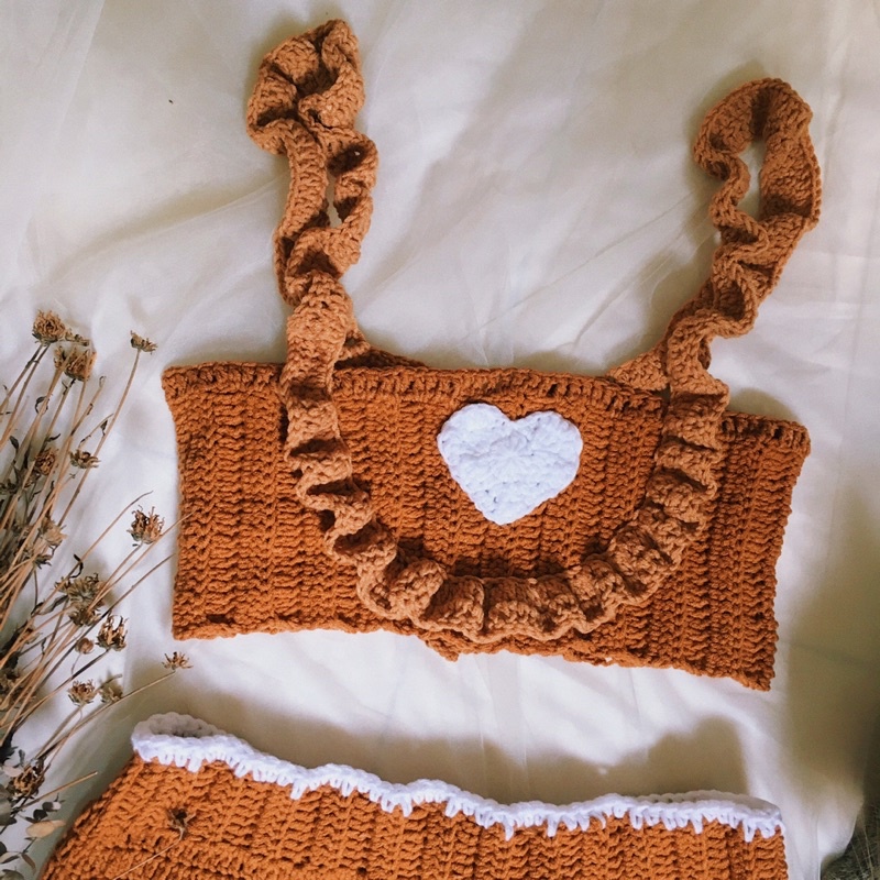 Set Croptop Chân Váy Len Móc - Chân Váy Len - xanhlanhes