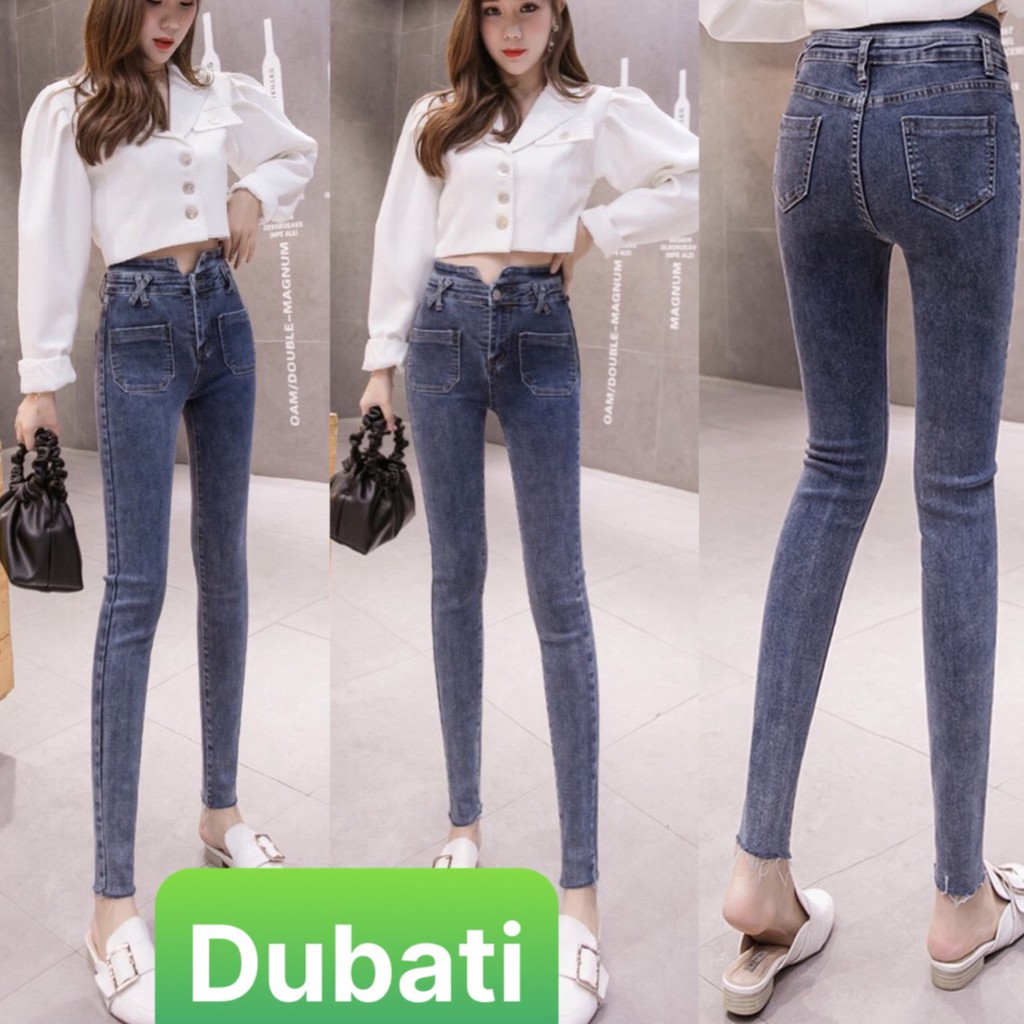 QUẦN JEAN NỮ LƯNG CAO CO GIÃN NÂNG MÔNG TÚI TRƯỚC XINH XẮN THỜI TRANG CAO CẤP - XANH 89- DUBATI FASHION