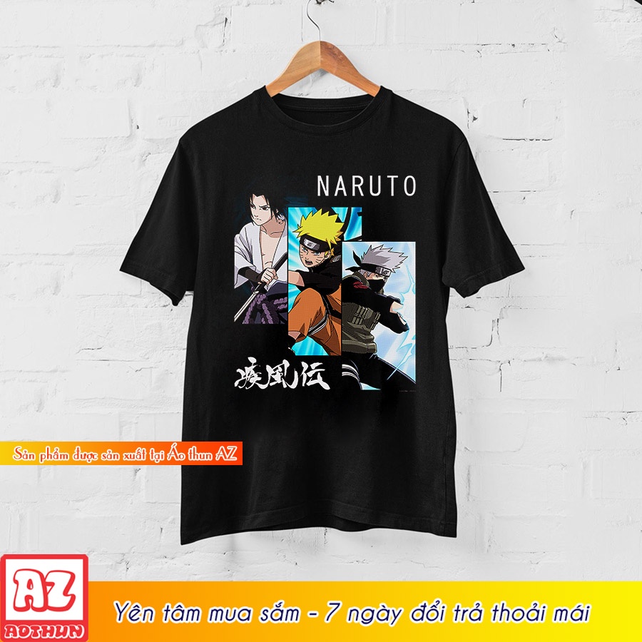 Áo thun anime in hình naruto sasuke kakashi màu đen M3067