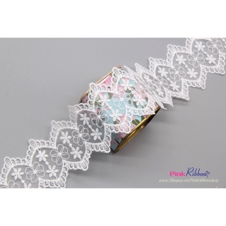 Ren trắng thêu hoa 6.5cm may viền cổ, may chân váy, viền cổ tay, viền khăn, phụ kiện may mặc, DIY, handmade