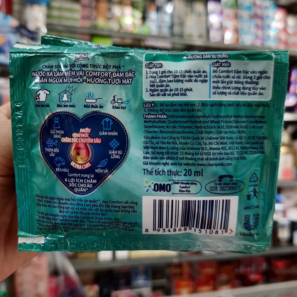 Nước xả vải Comfort Ngăn ngừa mùi hôi Hương Tươi Mát dây (gói 20ml)