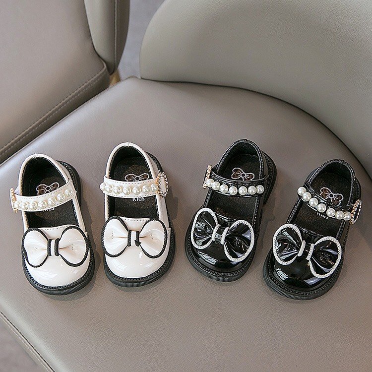Giày búp bê cho bé gái da bóng mềm đính hạt nơ nhỏ xinh xắn phong cách Hàn Quốc K08A
