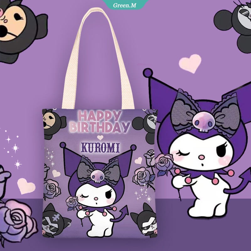 SANRIO Túi Xách Canvas Đeo Vai Đơn Giản In Hình Cinnamoroll Kuromi Melody Pom Pom Dễ Thương Đơn Giản Dành Cho Bạn Nữ