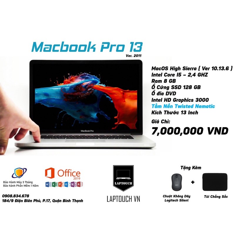 Macbook Pro 13 ( 2011, Core I5, Ram 8gb, SSD 128gb )