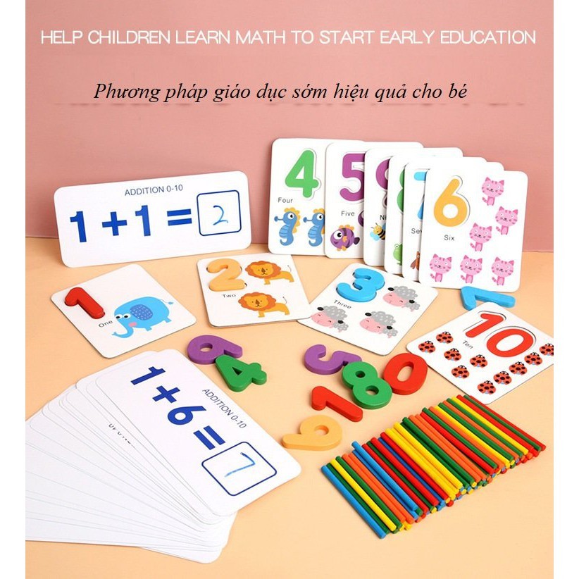 Đồ Chơi Toán Học Montessori - Bộ Thẻ Học Ghép Số Kèm Que Tính Giúp Bé Học Đếm,Tư Duy Thông Minh