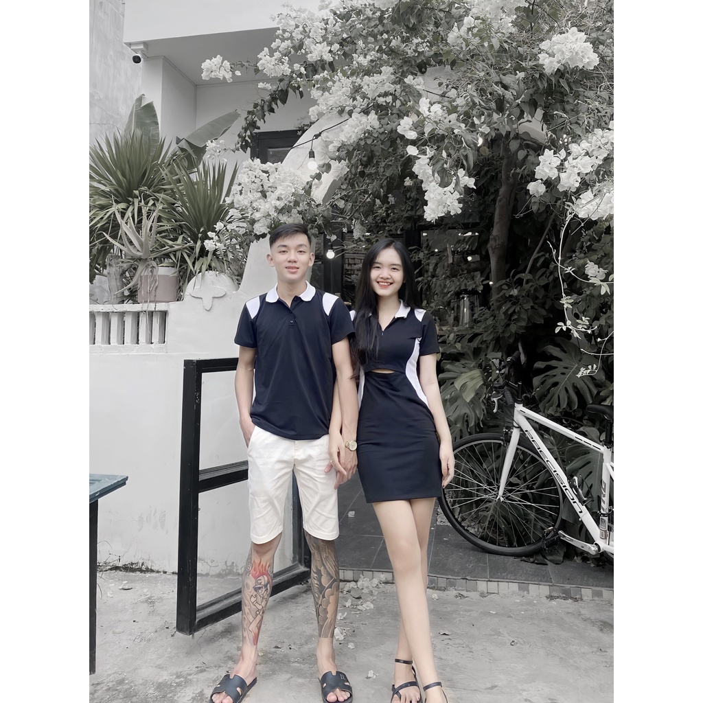 Set đồ đôi khoét eo váy nữ + áo nam