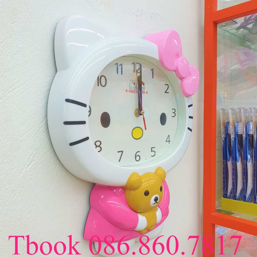 Đồng hồ treo tường Hello Kitty màu trắng hồng nhẹ cho bé gái SS15237 kim trôi