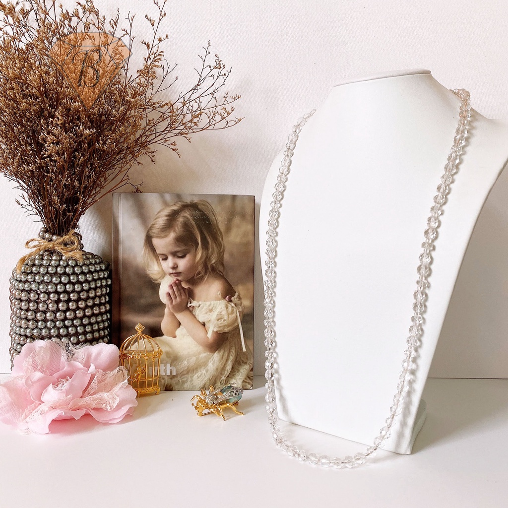 VÒNG CỔ PHA LÊ MÀU TRẮNG SECONDHAND NHẬT BẢN BOU JEWELRY VINTAGE MÃ VC161