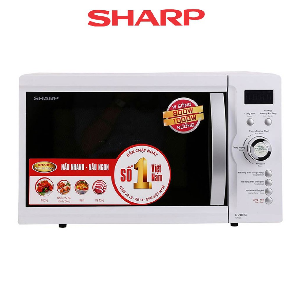 Lò Vi Sóng Có Nướng Điện Tử Sharp R-G371VN-W - 23 Lít - Hàng chính hãng