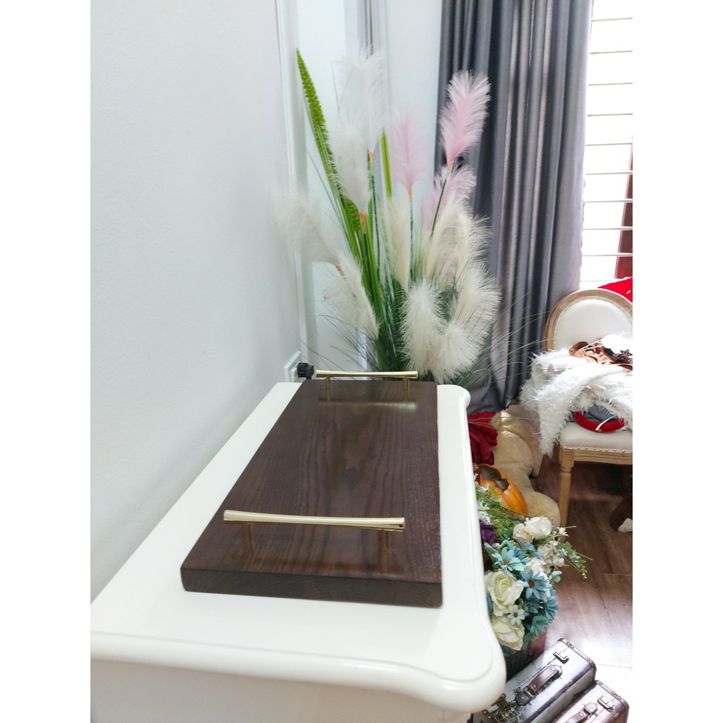 Khay Gỗ Đựng Đồ Ăn  Mạ Vàng Nguyên Khối