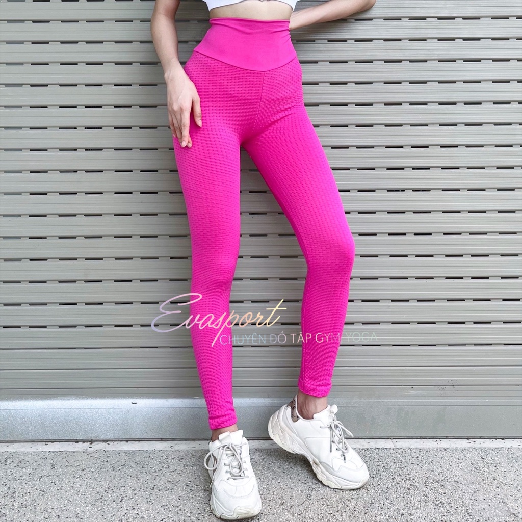 Quần Legging Dài Tập Gym Yoga Nữ Dệt Kim Vân Nổi, Quần Thể Thao Chun Mông Cạp Cao Tôn Dáng EVASPORT