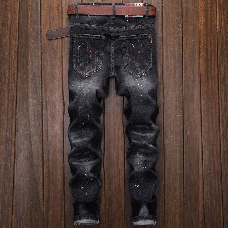 (F263)Quần Jean nam có hai túi xéo trước và hai túi sau họa tiết thêu chữ và cào rách nhẹ cực đẹp mẫu mới