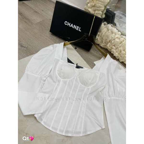 Áo sơmi cúp ngực tay bồng
