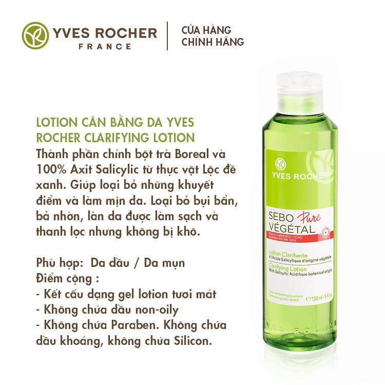 Lotion Cân Bằng Da Yves Rocher Clarifying Lotion 150ml