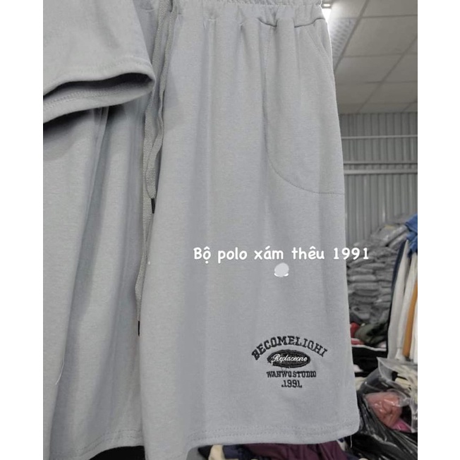 Bộ Thun Polo Chữ NBNO Unisex [FREESHIP]  Set áo form rộng tay lỡ kèm quần short đùi 3158 màu xám kiểu hàn quốc