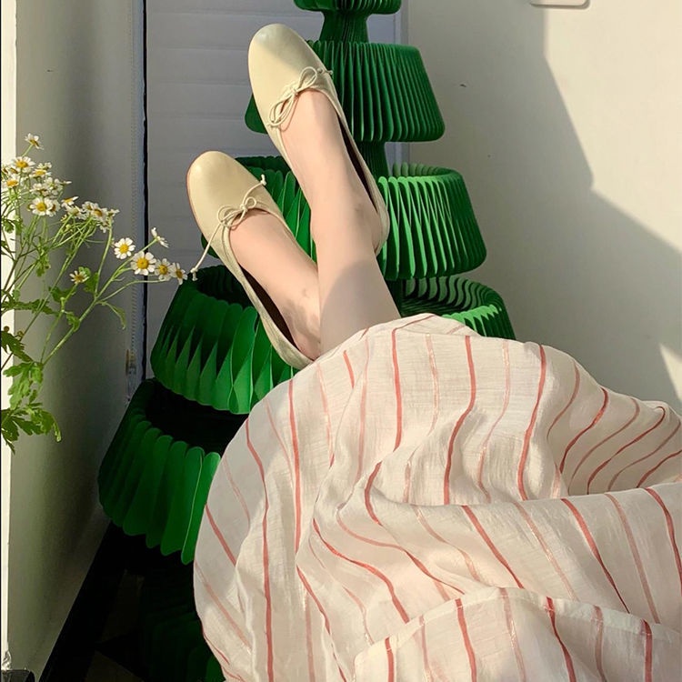 Set Áo Thun Cổ Tròn Họa Tiết Kẻ Sọc Và Chân Váy Phong Cách Hàn Quốc Thời Trang