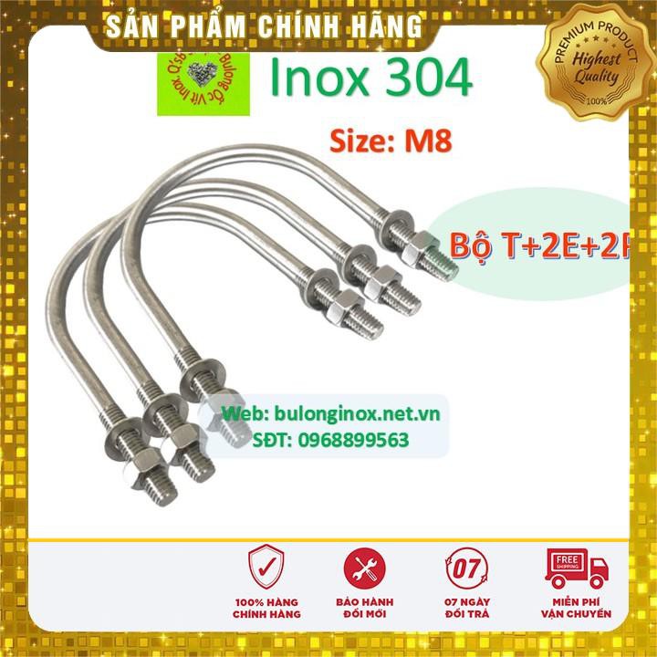 [HÀNG SẮN] Ubolt inox size 8 (bán theo bộ Thân+ 2 ecu + 2 long đen phẳng ) , cùm chữ u inox, inox 304