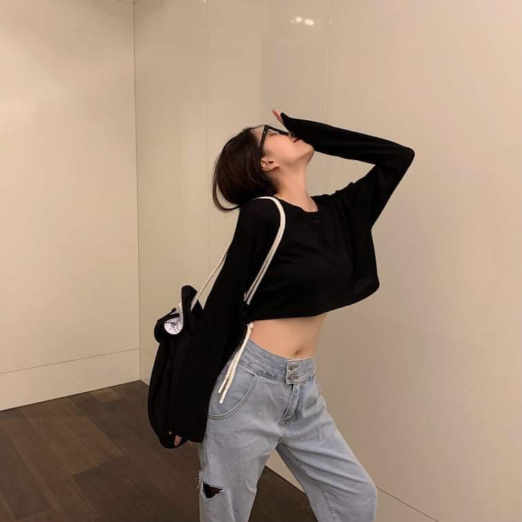 ÁO THUN CROPTOP TRƠN TAY DÀI 6 MÀU ULZZANG