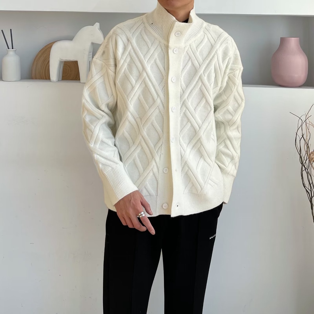 Áo khoác cardigan dệt kim tay dài cổ đứng dáng rộng màu trơn phong cách Hàn Quốc đơn giản thời trang cho nam khí chất trẻ trung áo len cardigan nam