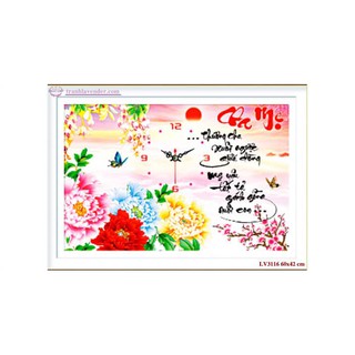 Tranh thêu chữ thập Đồng hồ Cha mẹ 60x42