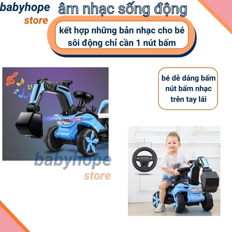 Xe cẩu điện cho bé loại lớn BABYHOPE ,Xe cảng cẩu điện điều khiển có đèn nhạc (sạc + bình ắc quy)