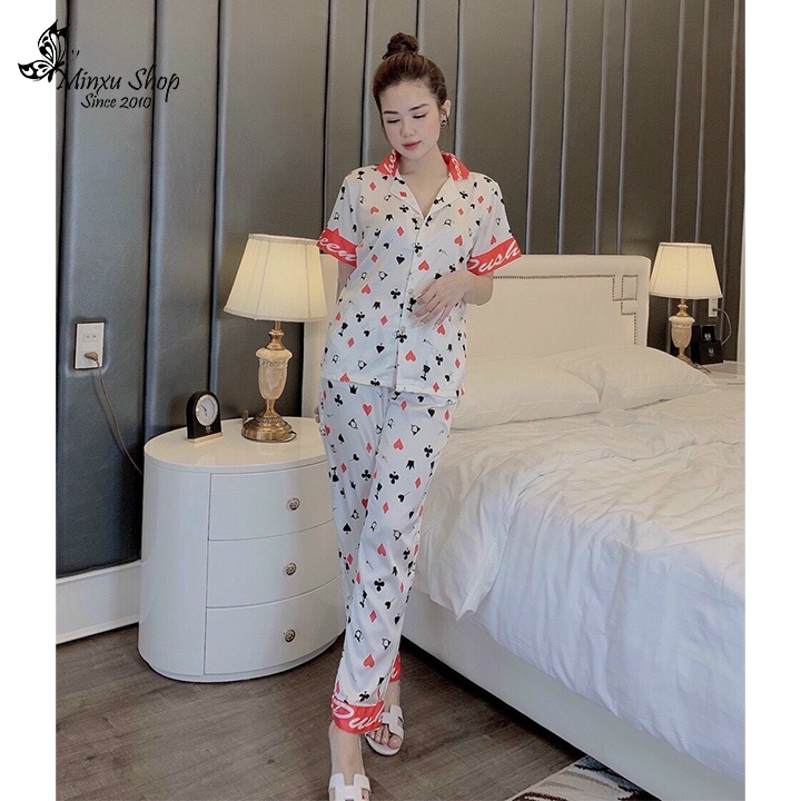 Bộ mặc nhà Pijama  áo ngắn tay quần dài, vải LỤA CAO CẤP QUẦN DÀI - MỀM MỊN - MÁT MẺ - SANG SỊN MỊN